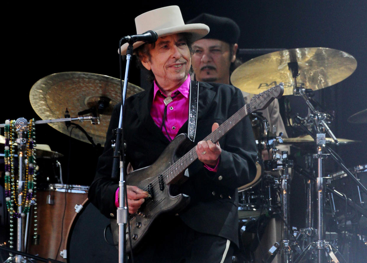 Bob Dylan performs on stage at the Hop Farm Festival, Paddock Wood Kent.