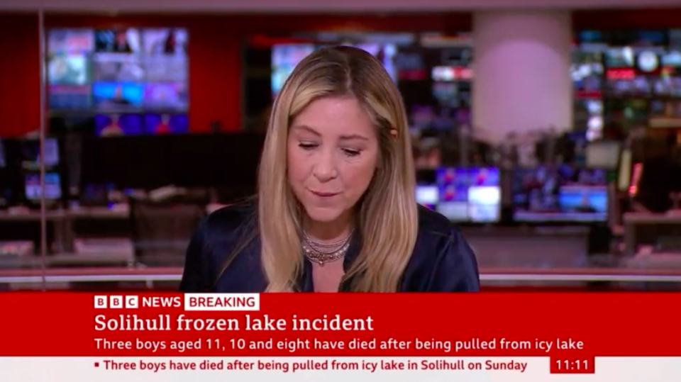 Joanna Gosling paused as she fought back tears while announcing the deaths of the boys in Solihull. (BBC)