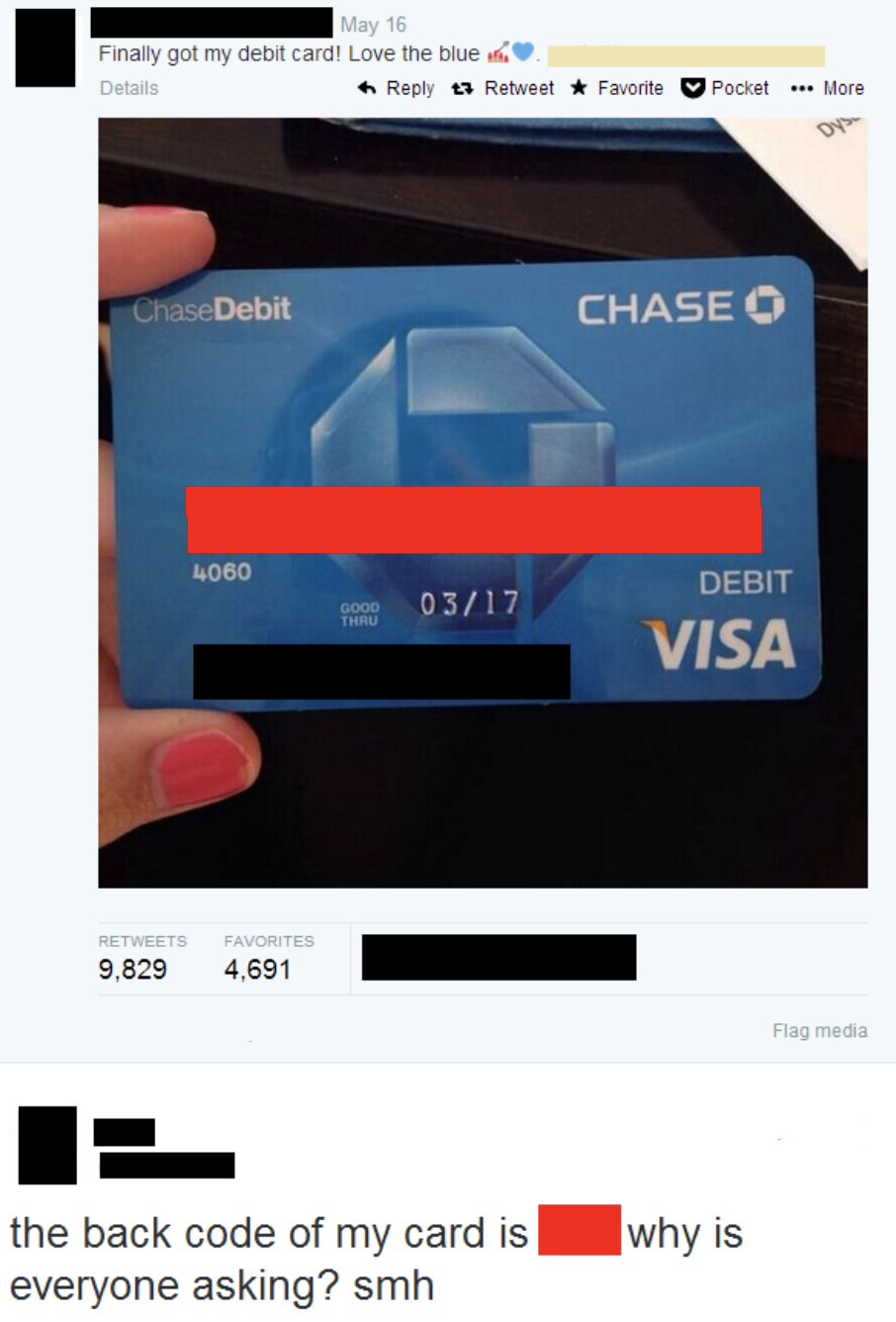 someone giving away their credit card number on twitter