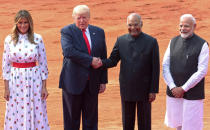 U.S. President Donald Trump, his wife and first lady Melania Trump, India's Prime Minister Narendra Modi and India's President Ram Nath Kovind pose for a photo during Trump's ceremonial reception at the forecourt of India's Rashtrapati Bhavan Presidential Palace in New Delhi, India, February 25, 2020. REUTERS/Altaf Hussain