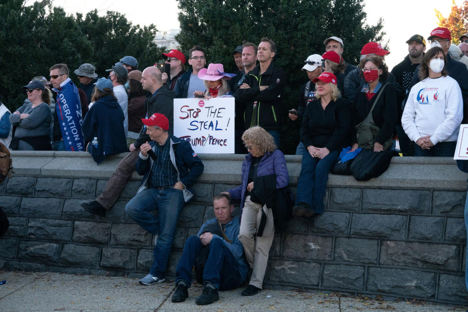 <strong>Washington, D.C., Nov. 14, 2020.</strong> "A week after the election results, at a massive MAGA rally, there are tens of thousands of people, if not more. People largely leave me alone, though an angry-looking man follows me for a time, glowering every time I stop to take a picture. Left-leaning media seems to barely acknowledge the event. This year feels defined in part by the stark divide in the kind of information people receive depending on their political leanings. It has always been a fragmented country, but it's troubling how little intersection there is between the narratives."<span class="copyright">Peter van Agtmael—Magnum Photos for TIME</span>