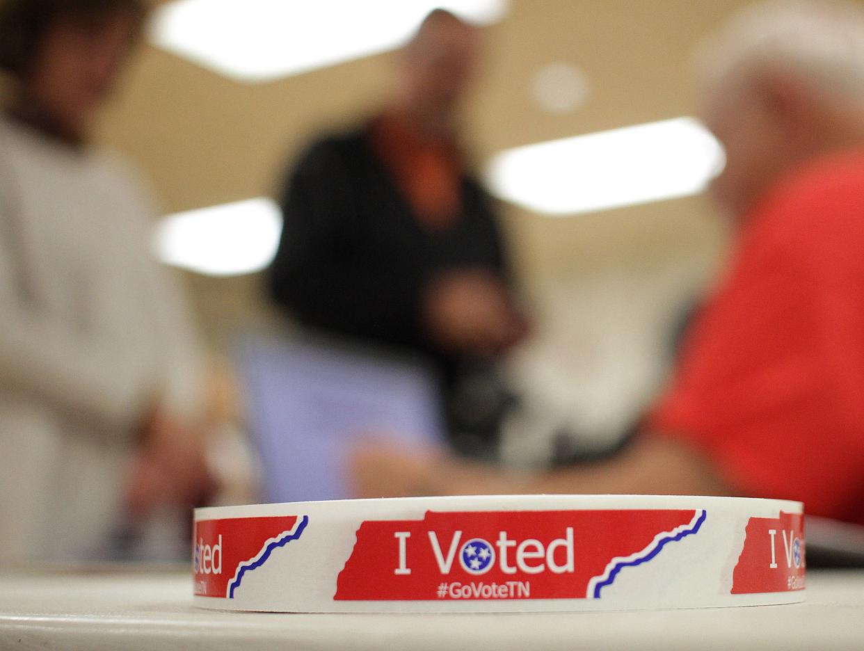 I Voted stickers await those who cast their votes at Volunteer State Community College.