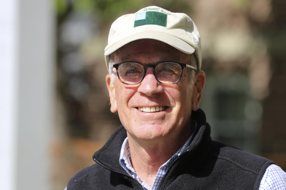 Rep. Peter Welch (D-Vt.), who is seeking the U.S. Senate seat now held by retiring U.S. Sen. Patrick Leahy, poses for a photo on Monday, Sept. 26, 2022, outside the town hall in Norwich, Vt.(AP Photo/Wilson Ring)