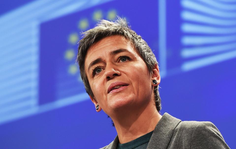 European competition commissioner Margrethe Vestager gives a press conference at European Commission headquarters in Brussels on November 20, 2014.