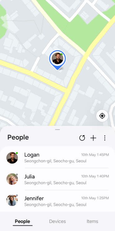 Samsung Find app people tab