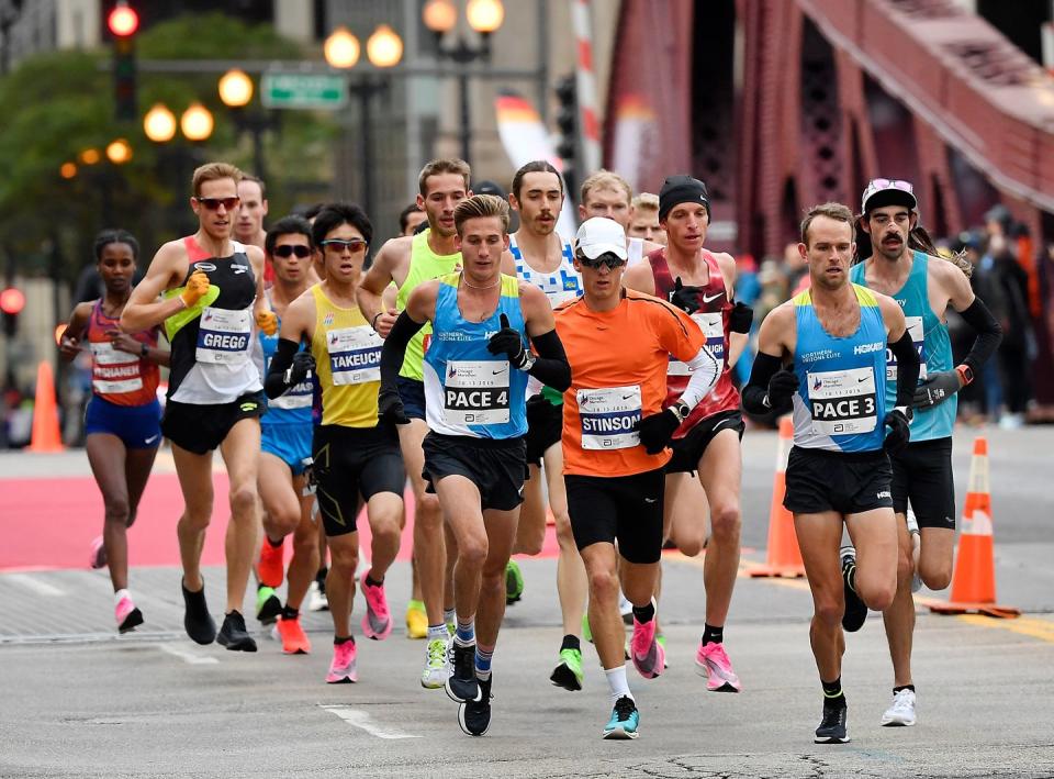 <p>According to the rules of the Chicago Marathon, a runner must maintain an approximate <a href="https://www.chicagomarathon.com/runners/rules-safety/event-rules/" rel="nofollow noopener" target="_blank" data-ylk="slk:15-minute mile;elm:context_link;itc:0;sec:content-canvas" class="link ">15-minute mile</a> in order to finish the course in time. </p>