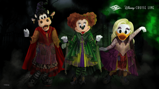 Daisy Duck, Minnie Mouse and Clarabelle Cow make their costume debut as the Sanderson Sisters from "<em>Hocus Pocus."</em><p>Disney</p>