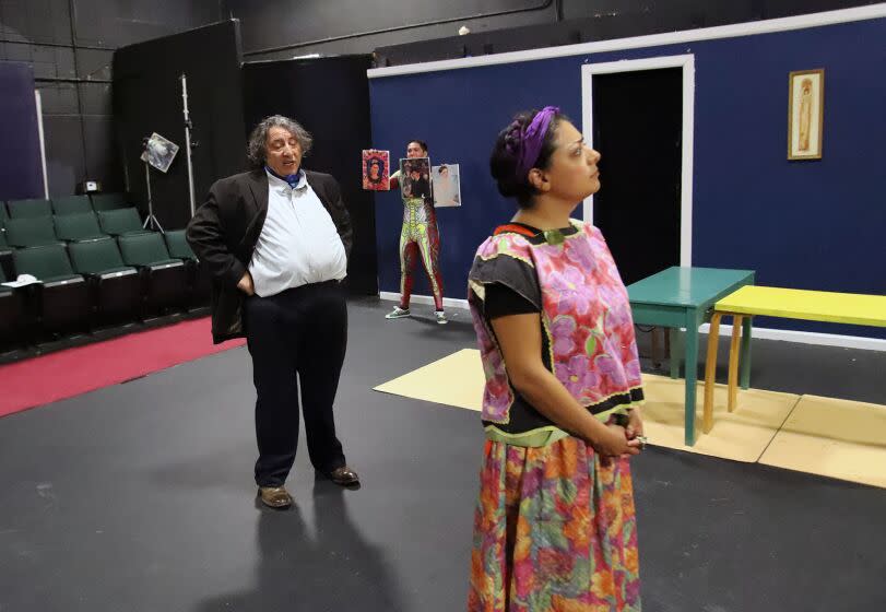 Actors, Dina Jauregui, portraying Frida, and Juan Glees portraying Diego, and during a dress rehearsal of their upcoming production Frida at Teatro Frida Kahlo in Los Angeles on Thursday, September 15, 2022. Teatro Frida Kahlo is celebrating 28 years of a latin theater company. (Photo by James Carbone)