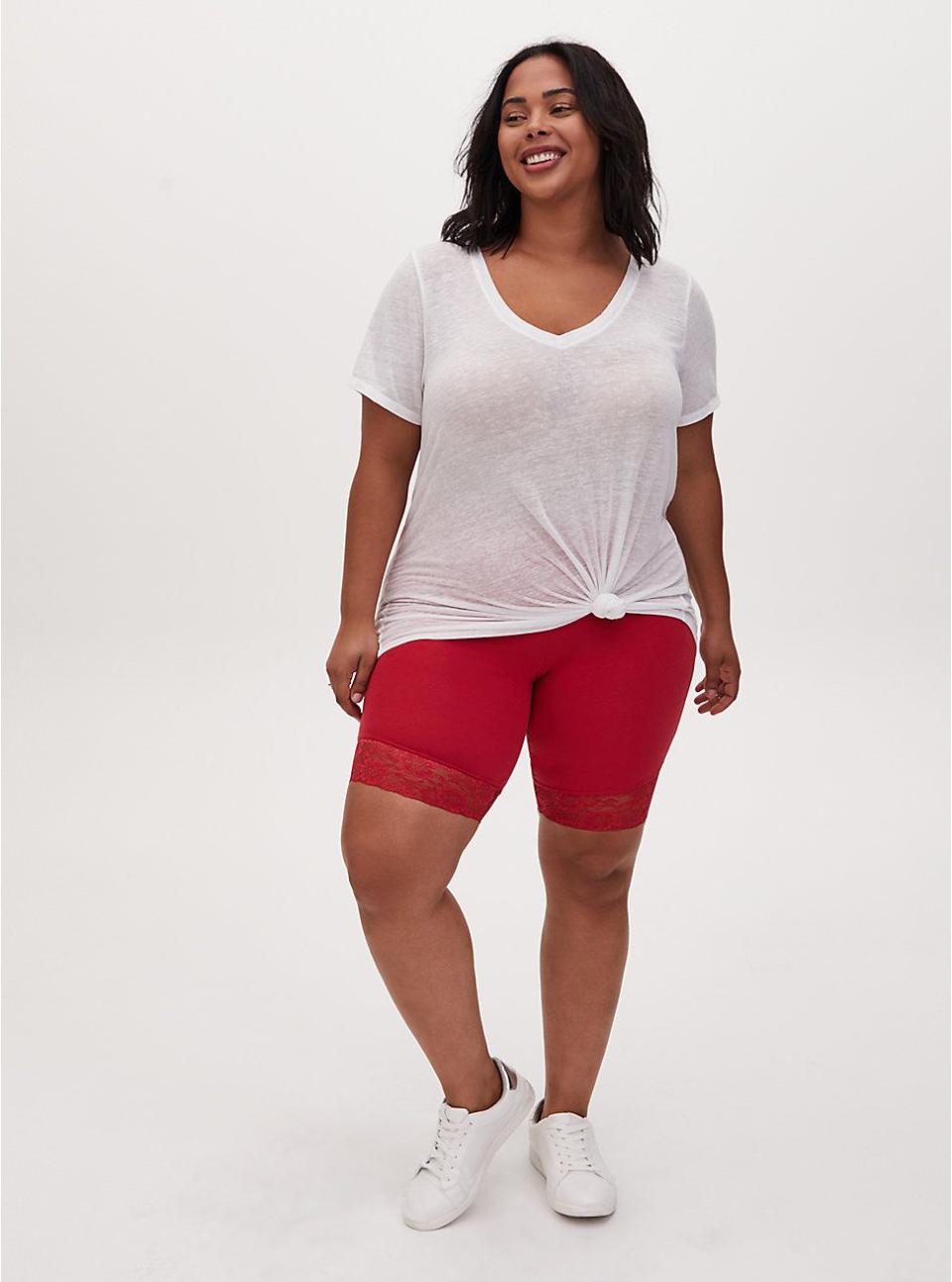 14) Red Lace Trim Bike Short