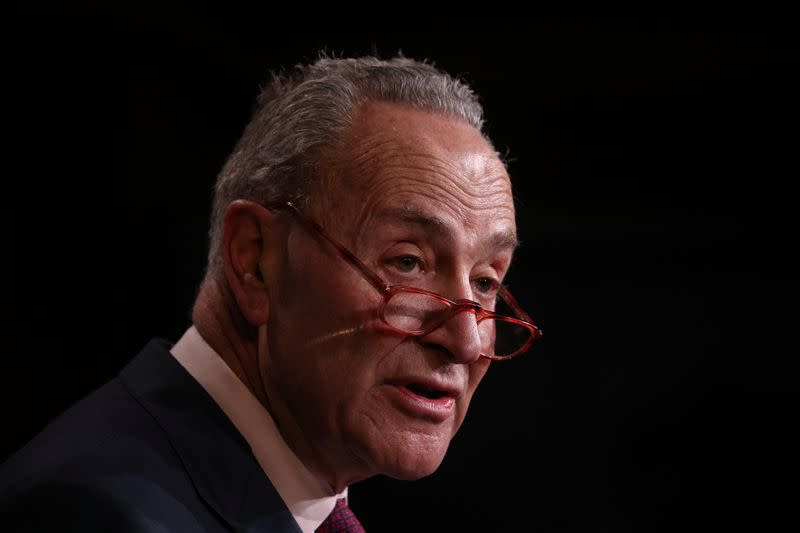 Senate Minority Leader Schumer (D-NY) holds a press conference on Capitol Hill in Washington