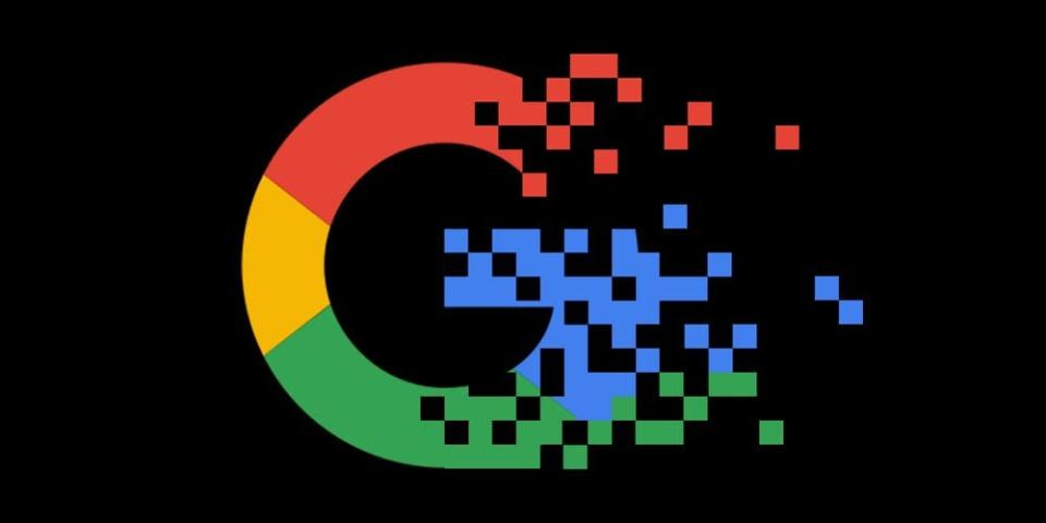 A graphic that shows the Google logo being slowly pixellated away