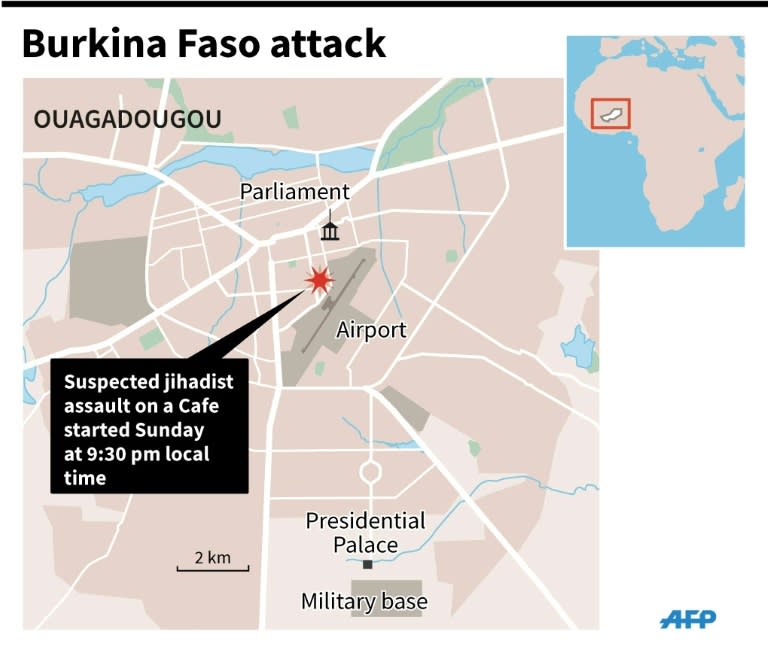 Map showing Ouagadougou, where gunmen have attacked a restaurant