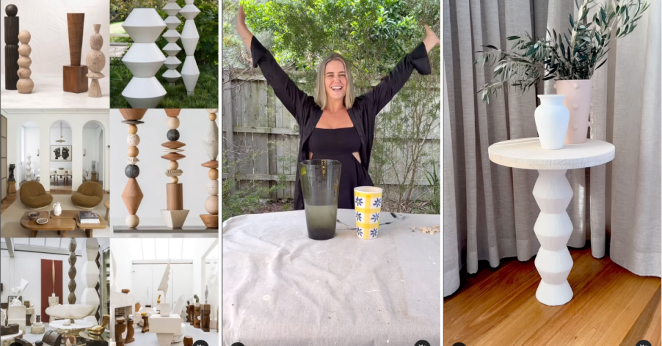 Zig Zag totem homewares; DIY blogger Jaharn Quinn; Her designer look table made from $2 Big W plastic bowls and $5 wood from Bunnings