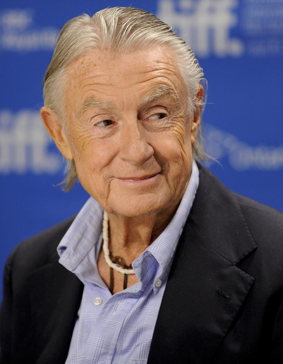 FILE - In this Sept. 14, 2011 file photo, director Joel Schumacher participates in a news conference for the film "Trespass" during the Toronto International Film Festival. A representative for Schumacher said the filmmaker died Monday, June 22, 2020, in New York after a year-long battle with cancer. He was 80. (AP Photo/Evan Agostini, File)