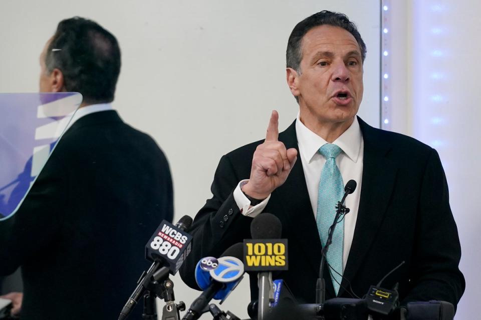 Former New York Gov Andrew Cuomo speaks during a New York Hispanic Clergy Organization meeting on Thursday 17 March 2022 in New York (Copyright 2022 The Associated Press. All rights reserved.)