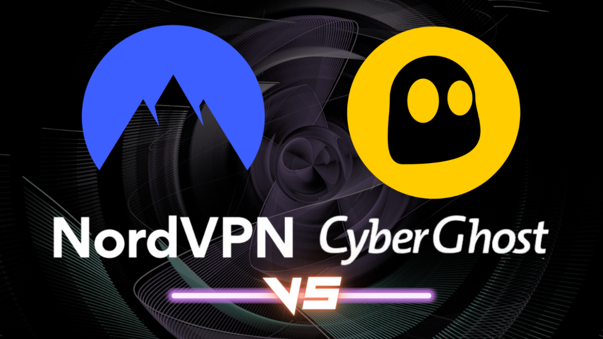  NordVPN and CyberGhost logos on a dark background. 