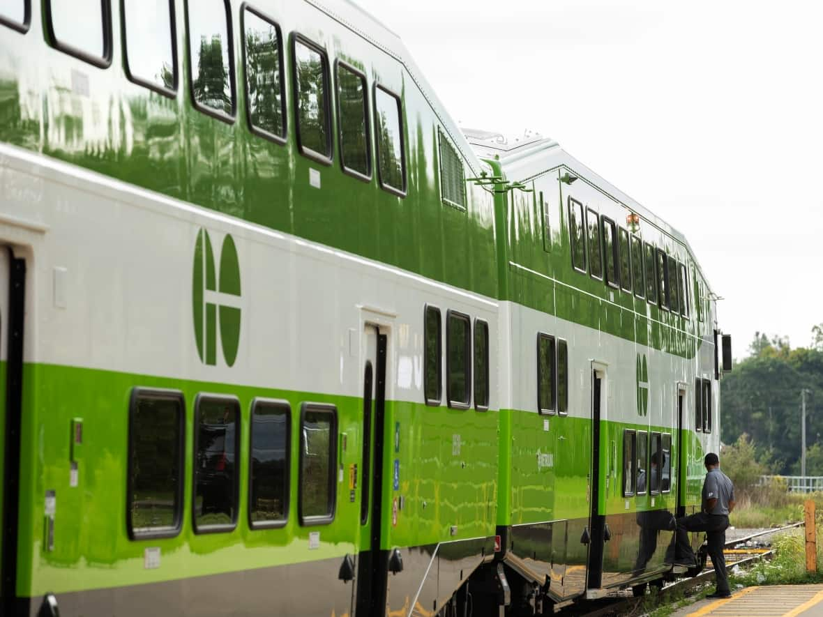 A GO Transit train is seen here sitting parked in the summer of 2022. Metrolinx announced on Wednesday it is abandoning plans for a GO Transit railyard in the Don Valley.  (Tara Walton/Canadian Press - image credit)