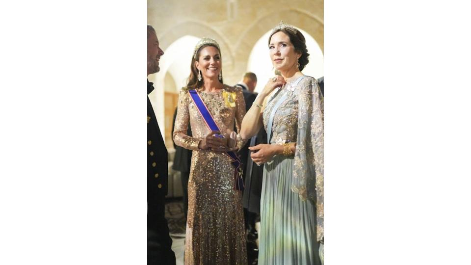 Princess Kate and Queen Mary in tiaras at the wedding reception at the Al Husseiniya palace
