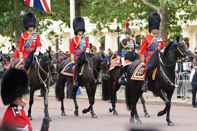 <p>Yui Mok/PA Images via Getty </p> From left: Prince William, Prince Edward, Princess Anne and King Charles ride on horseback at Trooping the Colour on June 17, 2023