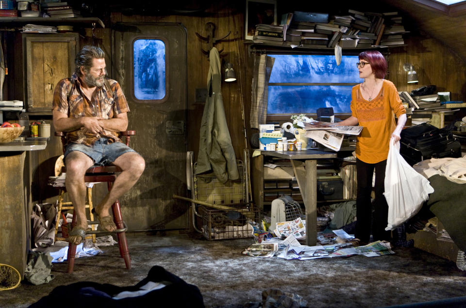 This image released by Seven17 Public Relations shows Nick Offerman, left, and Megan Mullally in a scene from "Annapurna" performing off-Broadway at The New Group in New York. (AP Photo/Seven17 PR, Monique Carboni)