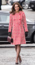 <p>The Duchess dressed her bump in one of her chicest looks to date to visit Matteusskolan School in Sweden on January 31, 2018. She teamed a houndstooth coat with a Chanel handbag and co-ordinating shoes. <em>[Photo: Getty]</em> </p>