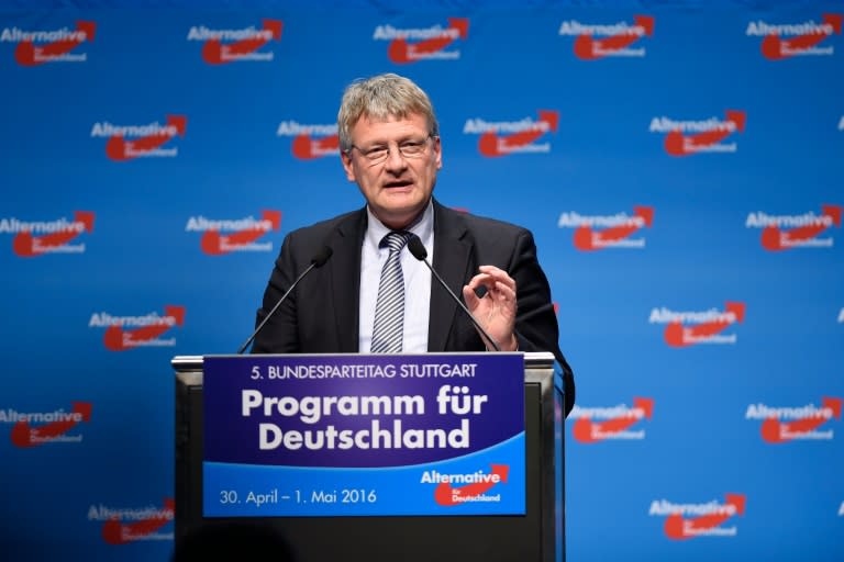 AfD co-leader Joerg Meuthen delivers a speech during a party congress at the Stuttgart Congress Centre ICS on April 30, 2016