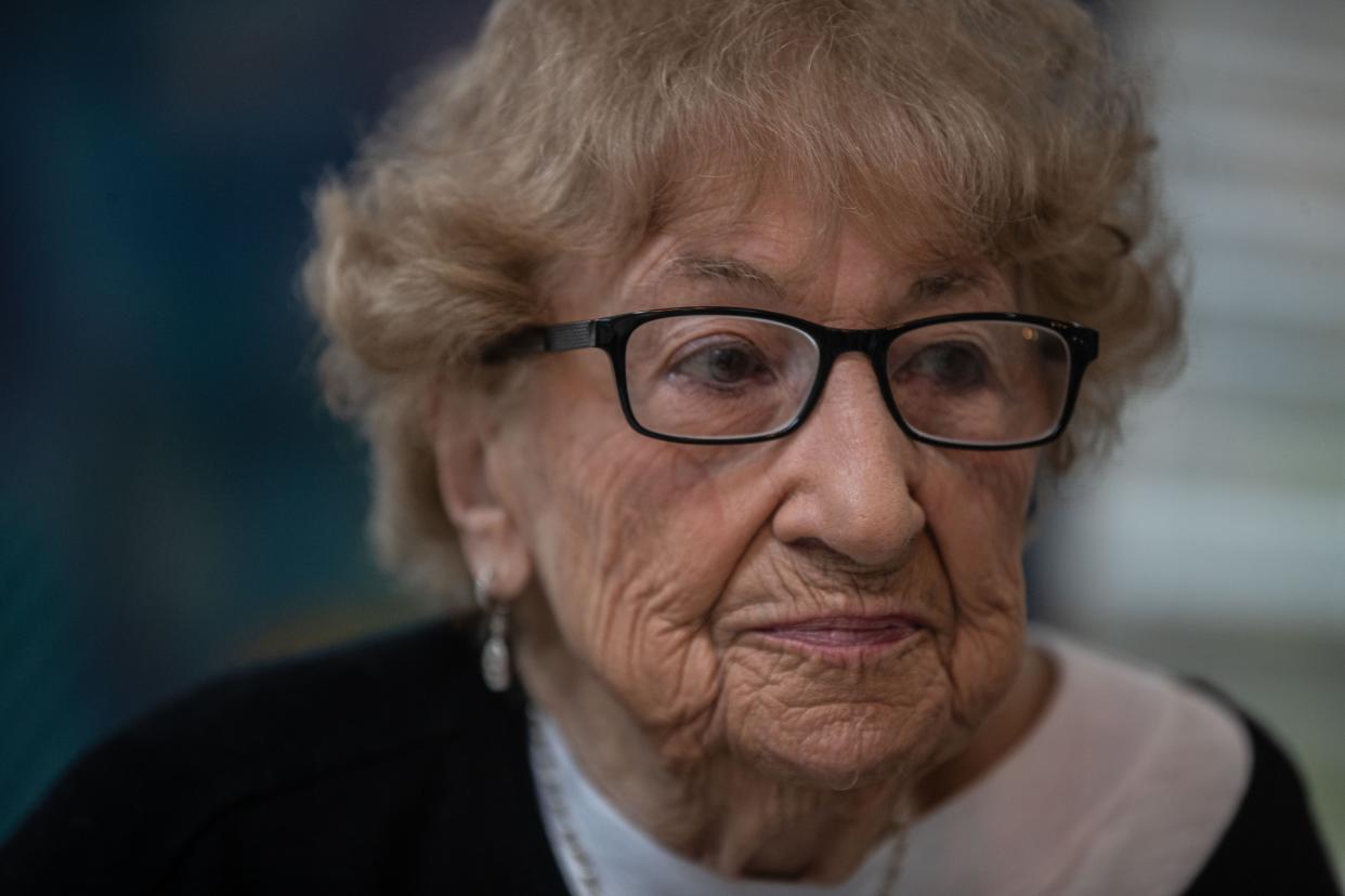 Hanne Holsten, photographed Nov. 9. 2023, witnessed Kirstallnacht as a child in Gernany. Known as the ÒNight of Broken Glass" and taking place on Nov. 9 and 10, 1938, Kirstallnacht saw widespread pograms that destroyed Jewish businesses and led to the mass arrest and deportation of Jews to concentration camps. Holsten, now 93, and a resident of Hartsdale, sees parallels to what she witnessed as a child and the anti-semitism she sees today.