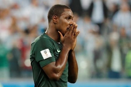 Soccer Football - World Cup - Group D - Nigeria vs Argentina - Saint Petersburg Stadium, Saint Petersburg, Russia - June 26, 2018 Nigeria's Odion Ighalo looks dejected at the end of the match REUTERS/Toru Hanai