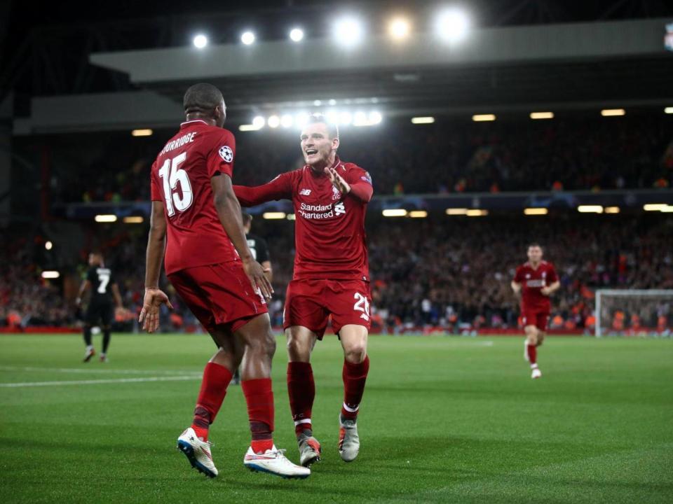 Liverpool celebrate their opening goal of the night (Getty Images)