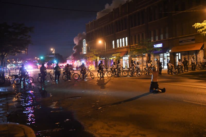 Protesters gather near the Minneapolis Police third precinct