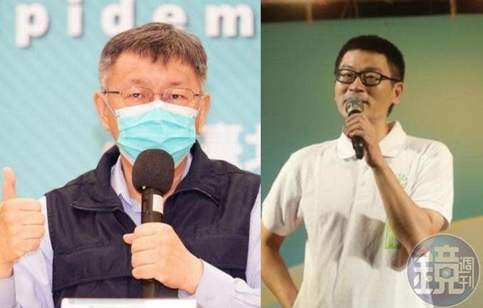 台北市議員梁文傑（右）表示台北市長柯文哲（左）沒有把買快篩當一回事，更痛批他一路在胡扯。（本刊資料照、台北市政府提供）