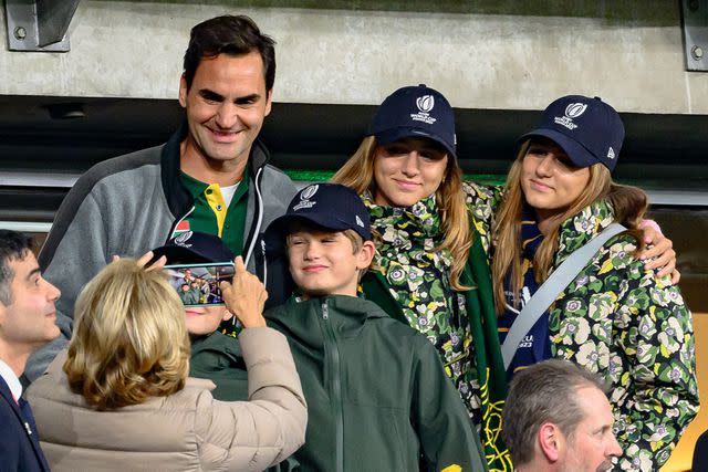 <p>AbacaPress / SplashNews</p> Roger Federer and family attend the Rugby World Cup Final in France