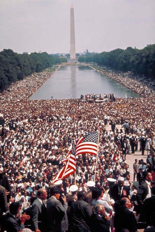 Not originally published in LIFE. Scene from the March on Washington for Jobs and Freedom, August 28, 1963. (Paul Schutzer—Time & Life Pictures/Getty Images) <br> <br> <a href="http://life.time.com/history/the-march-on-washington-1963-photos-of-the-epic-civil-rights-event/#1" rel="nofollow noopener" target="_blank" data-ylk="slk:Click here to see the full collection at LIFE.com;elm:context_link;itc:0;sec:content-canvas" class="link ">Click here to see the full collection at LIFE.com</a>