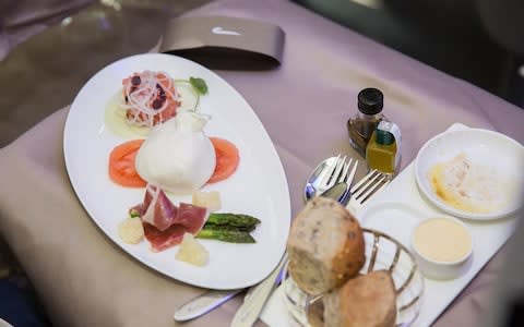 Catering on board a British Airways Club World flight - Credit: Nick Morrish