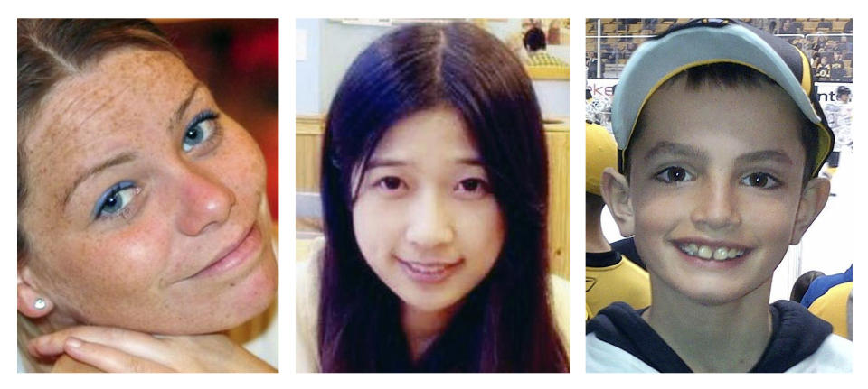 (L-R) Krystle Campbell, 29, Lu Lingzi, a Boston University graduate student from China, and Martin Richard, 8, who were killed in the bombings near the finish line of the Boston Marathon on April 15, 2013, in Boston. More than 260 others were injured in the blasts. Opening statements are scheduled Wednesday, March 4, 2015, in the federal death penalty trial of Dzhokhar Tsarnaev for allegedly conspiring with his brother to place twin bombs near the finish line of the race. (AP Photo)