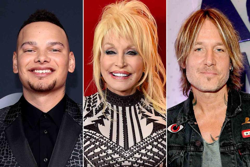 Rich Fury/Getty Images; Kevin Winter/Getty Images;  Frazer Harrison/Getty Images Kane Brown, Dolly Parton, Keith Urban
