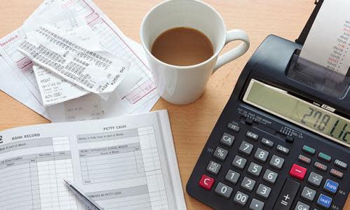 Receipts, invoices and a print calculator.