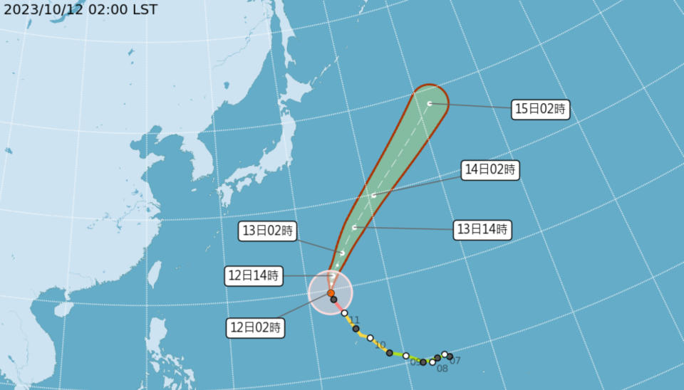 路徑潛勢預報。（圖取自中央氣象署網站）