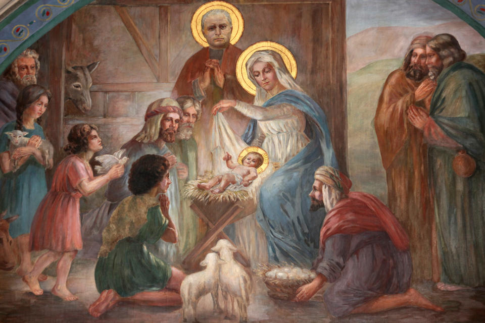 The nativity scene is a common exhibition celebrating the birth of Jesus Christ outside churches and on private property, but their inclusion on public land has generated controversy. The nativity scene fresco seen here is in the Church of Saint Joseph des Nations in Paris. (Photo: Getty)