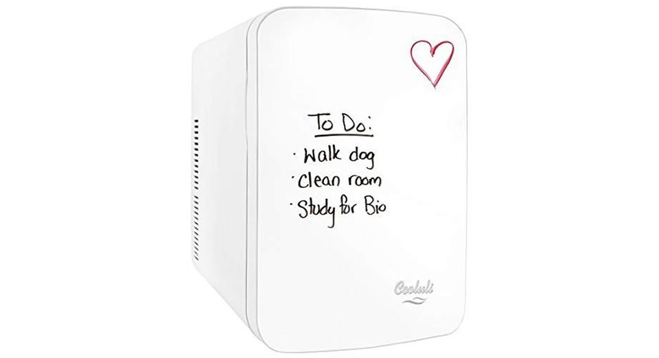 4) Cooluli Vibe White 15 Liter Compact Portable Cooler Warmer Dry Erase Whiteboard Mini Fridge for Bedroom, Office, Dorm, Car - Great for Skincare & Cosmetics (110-240V/12V)