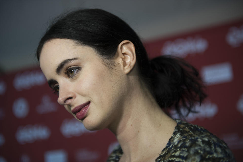 Actress Krysten Ritter speaks during an interview at the premiere of the film "Listen Up Philip " during the 2014 Sundance Film Festival, on Monday, Jan. 20, 2014, in Park City, Utah. (Photo by Arthur Mola/Invision/AP)