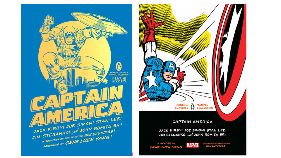 Hardcover and softcover cover art for the Penguin Marvel Classic Captain America collection.