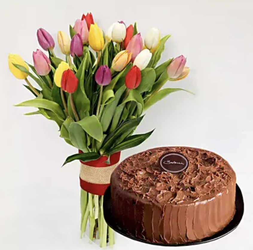 Tulips and chocolate cake. (PHOTO: Ferns N Petals)