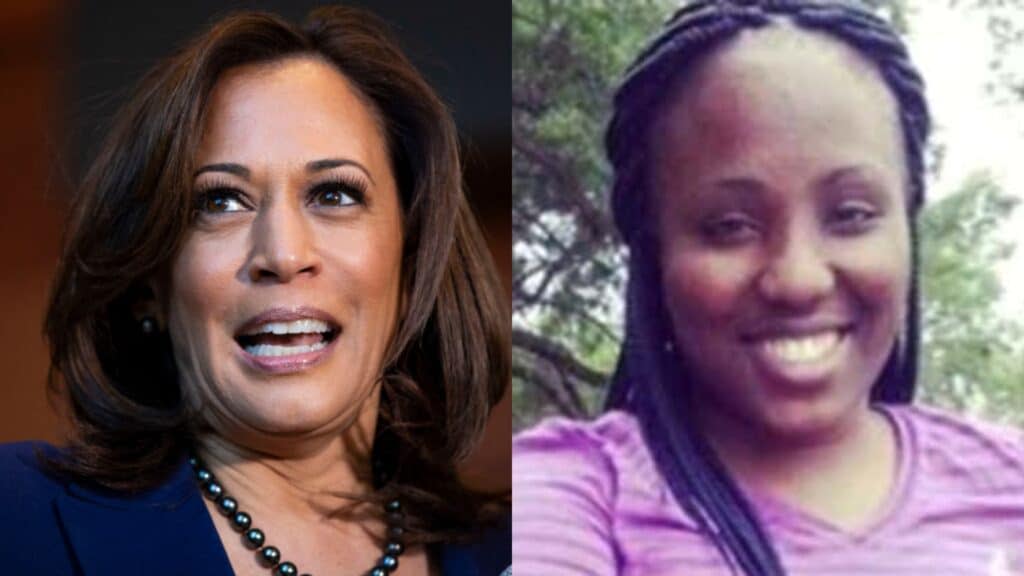 Kamala Harris (Getty Images) Niviane Petit Phelps (Twitter @fox_sheldon)