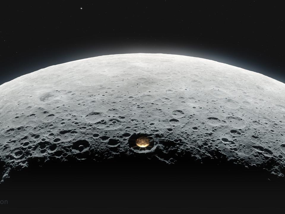 lunar crater radio telescope wide view on far side of moon