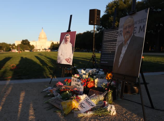 People commemorate the third anniversary of the death of Saudi journalist Jamal Khashoggi in Washington, D.C., on Oct. 2, 2021.  (Photo: Anadolu Agency via Getty Images)