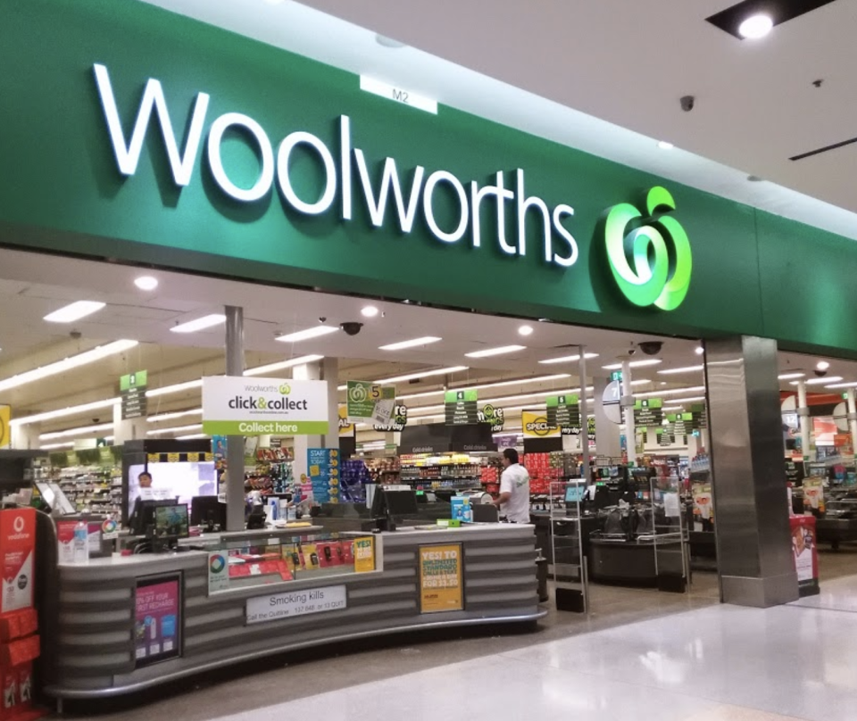 Photo shows the front of a Woolworths store in Sydney.