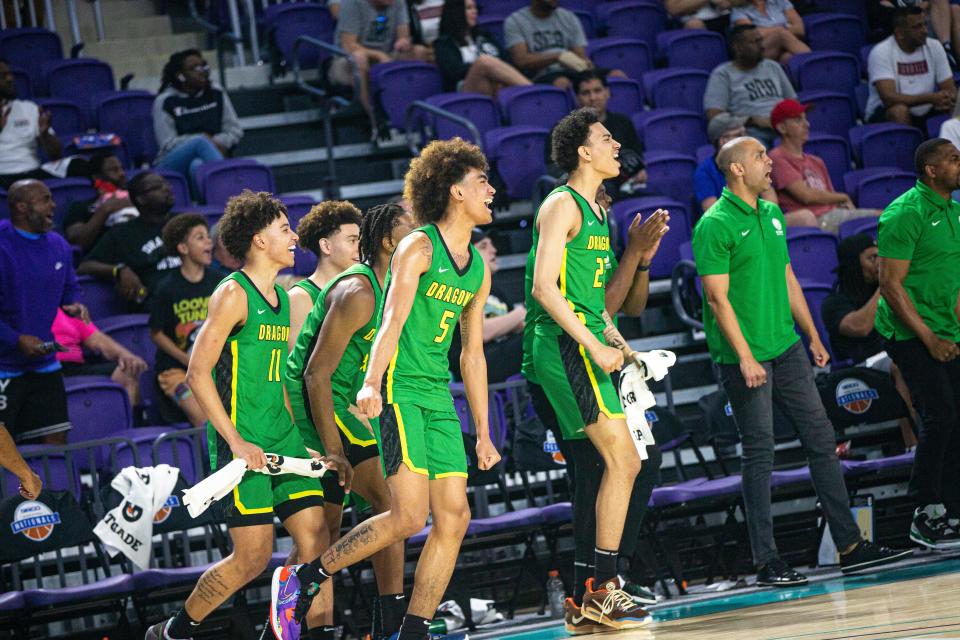 AZ Compass PrepÕs reacts during the GEICO High School Nationals quarterfinal game against Long Island Lutheran at Suncoast Credit Union Arena on Thursday. AZ Compass won.  