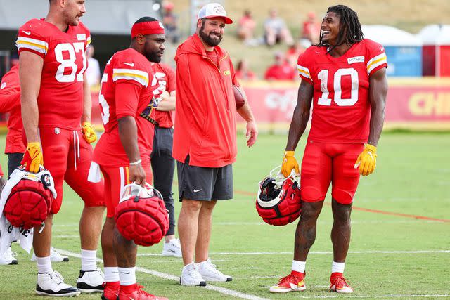 <p>Courtesy of The Chiefs</p> Assistant running backs coach Porter Ellett on the field with the Kansas City Chiefs.