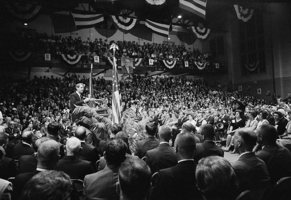 Robert Kennedy speaks at a rally during his 1968 campaign for the Democratic Party's presidential nomination. (Photo: Rowland Scherman via Getty Images)